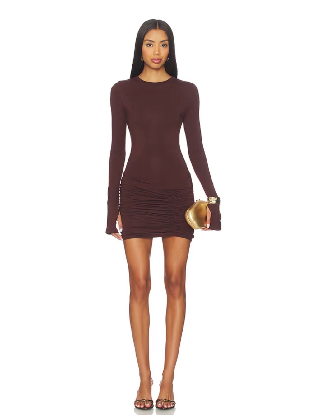 Superdown Revolve Anya Long Sleeve Ruched Bodycon Crewneck Mini Dress Small NWT